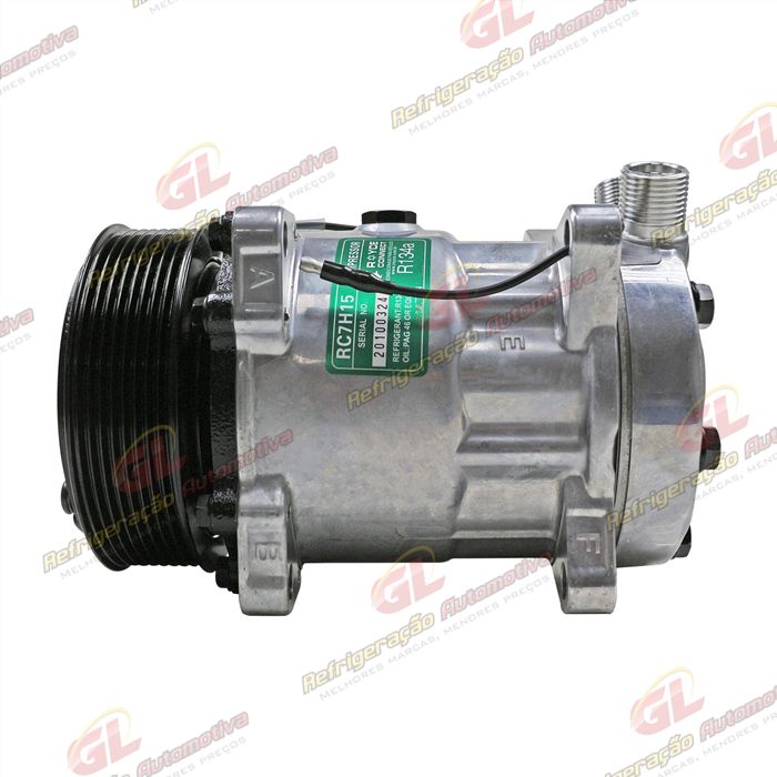 Compressor Modelo AA7H15AA Máquina New Holland 8 Orelhas - 12 Volts Polia 8pk 119mm R134a