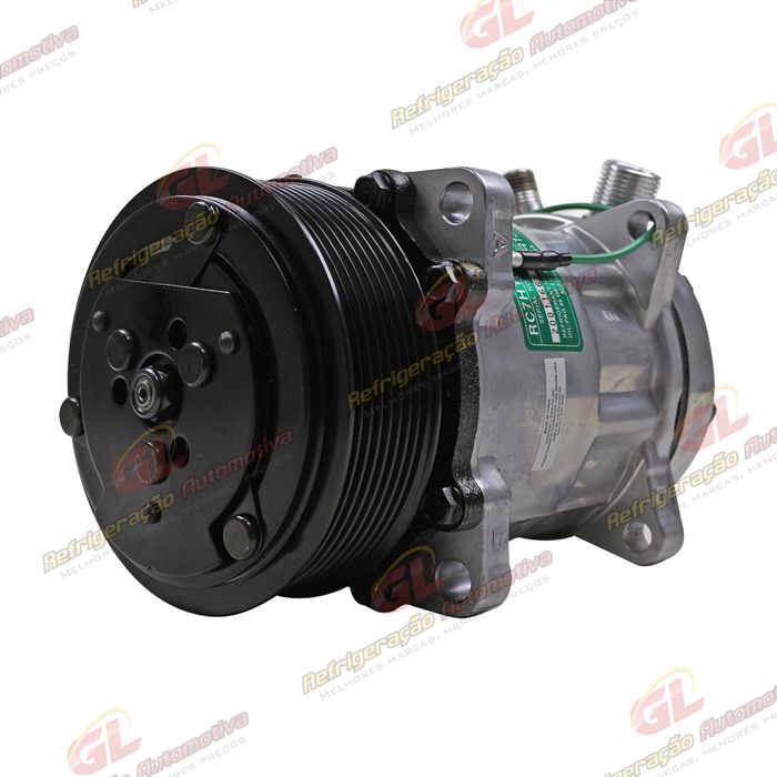 Compressor Modelo Sanden AA7H15AA 8 Orelhas 200cc Caminhão MAN TGX 2010 > / Meteor Motor MAN 2020 > - 24 Volts Polia 8pk 119mm R134a OEM: 2V3820803/ 2V5820803B — foto 2