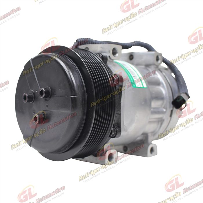 Compressor 7H15 SANDEN Original 8044/ 8242/ 8112/ 6028/ 8176 Caminhão NH 1999 Até 2006/ FH/ FM 1998 ATé 2007 Caminhão VM Todos / Máquina Volvo - 24 Volts Polia 8pk 132mm OEM: 11412631 — foto 2