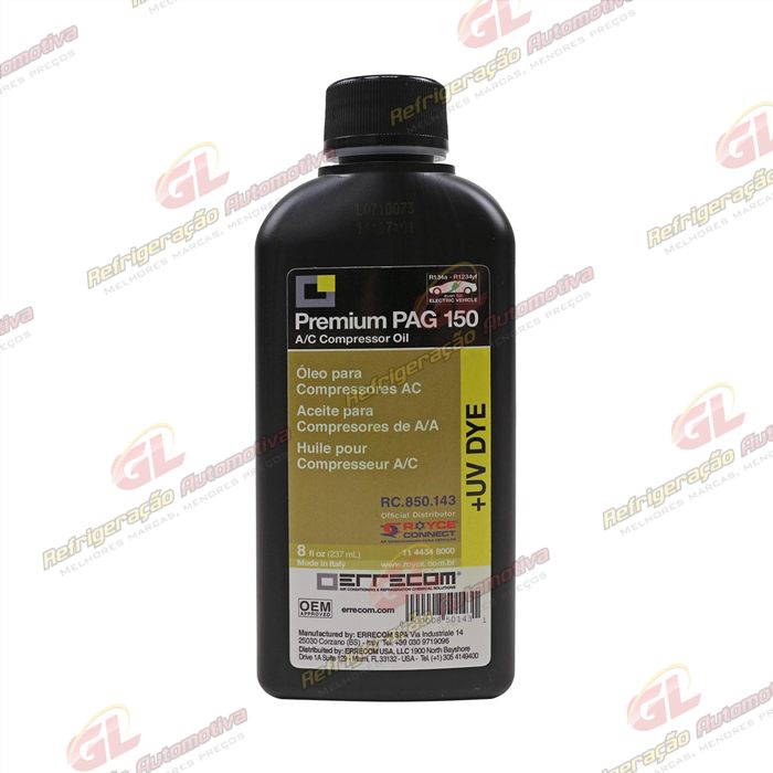 Óleo para Compressor ERRECOM R134a PAG 150 com Contraste Ultravioleta 237ml